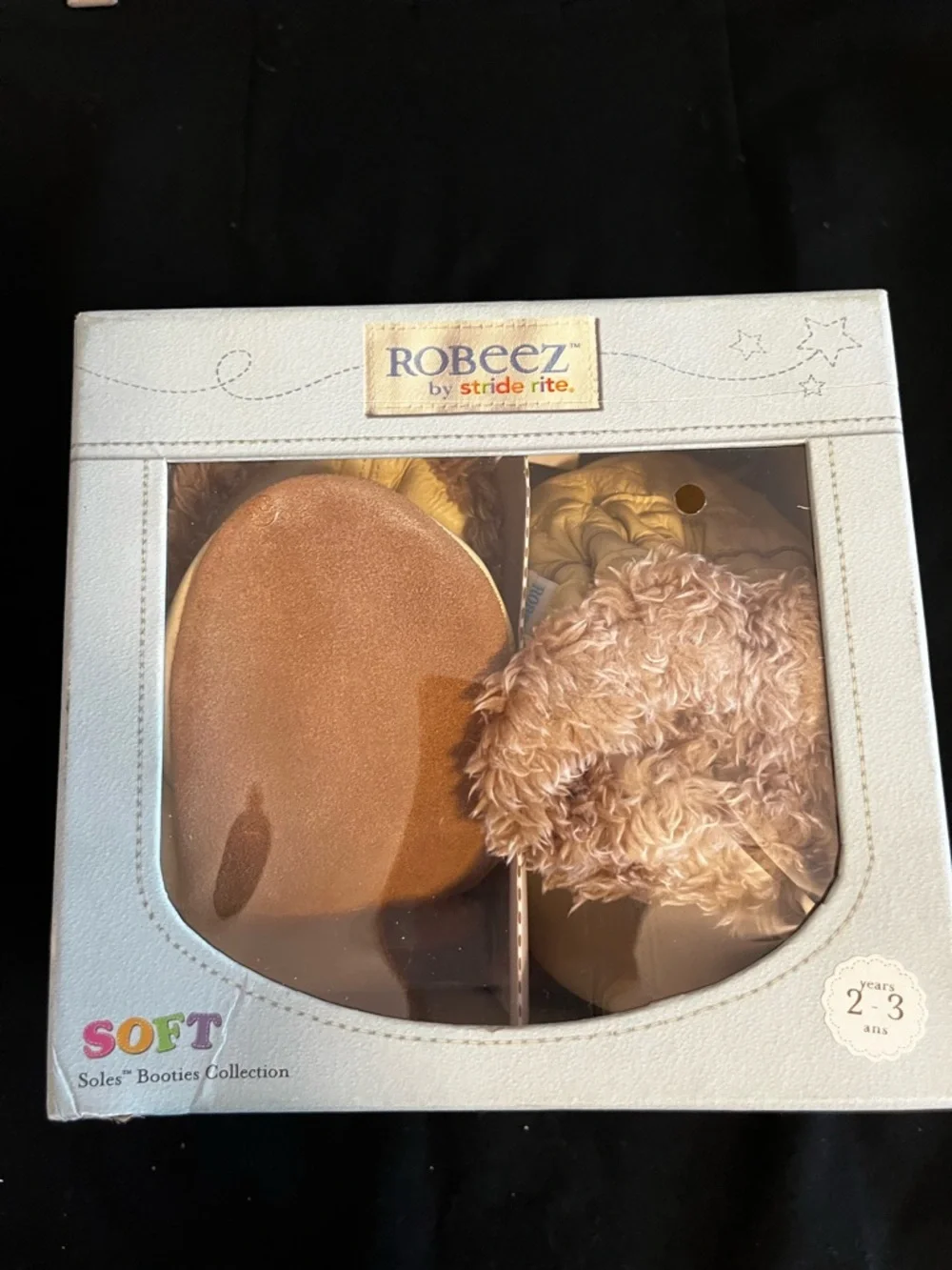 Robeez Cream Leather Baby Booties with Tan Faux-Fur Cuff